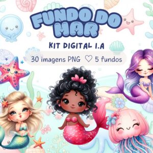 FUNDO DO MAR AQUARELA - Feminino - Kit Digital IA PNG