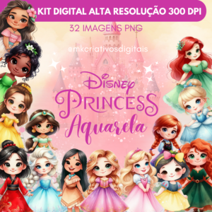 PRINCESAS BABY AQUARELA - Kit Digital IA PNG