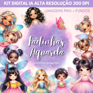 FADINHAS MEIO CORPO AQUARELA - Kit Digital IA PNG