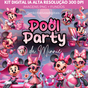 POOL PARTY MINNIE ROSA - Kit Digital IA PNG