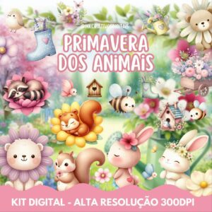 PRIMAVERA DOS ANIMAIS AQUARELA - Kit digital IA PNG