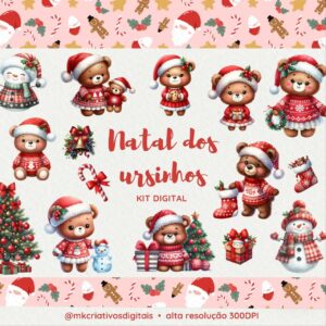 NATAL DOS URSINHOS AQUARELA - Kit digital IA PNG