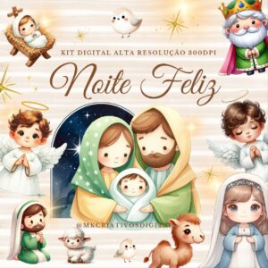 NOITE FELIZ AQUARELA - Kit digital IA PNG