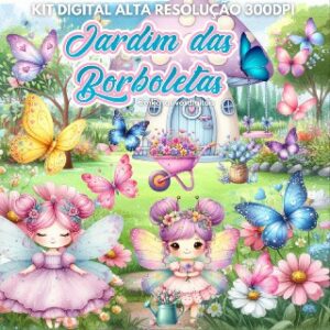 JARDIM DAS BORBOLETAS AQUARELA - Kit digital IA PNG