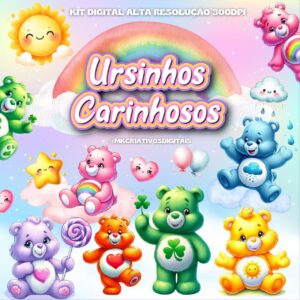 URSINHOS CARINHOSOS AQUARELA - Kit digital IA PNG