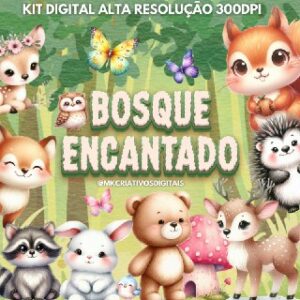 BOSQUE ENCANTADO AQUARELA - Kit digital IA PNG