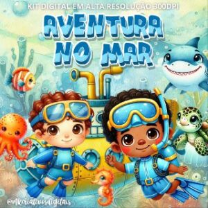 AVENTURA DO MAR AZUL - AQUARELA - Kit digital IA PNG
