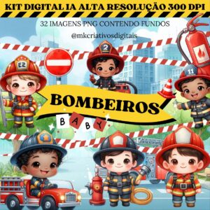 BOMBEIROS BABY AQUARELA - Kit digital IA PNG