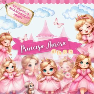 PRINCESA AURORA BABY AQUARELA - Kit digital IA PNG