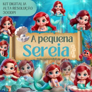A PEQUENA SEREIA BABY (ARIEL) 3D - Kit digital IA PNG