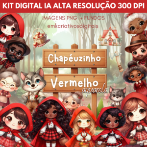 CHAPEUZINHO VERMELHO AQUARELA - Kit Digital IA PNG