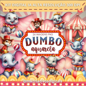 DUMBO AQUARELA -Kit Digital IA PNG