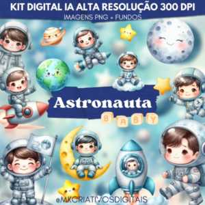 ASTRONAUTA BABY AQUARELA - Kit digital IA PNG
