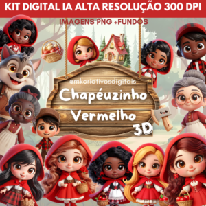 CHAPEUZINHO VERMELHO 3D - Kit Digital IA PNG