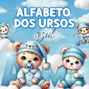 ALFABETO DOS URSINHOS AZUL - AQUARELA - Kit digital IA PNG