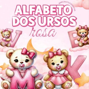 ALFABETO DOS URSINHOS ROSA - AQUARELA - Kit digital IA PNG