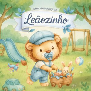 LEÃOZINHO AQUARELA - Kit digital IA PNG