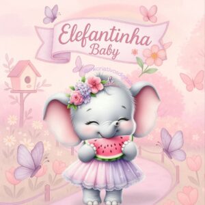 ELEFANTINHA BABY AQUARELA - Kit digital IA PNG